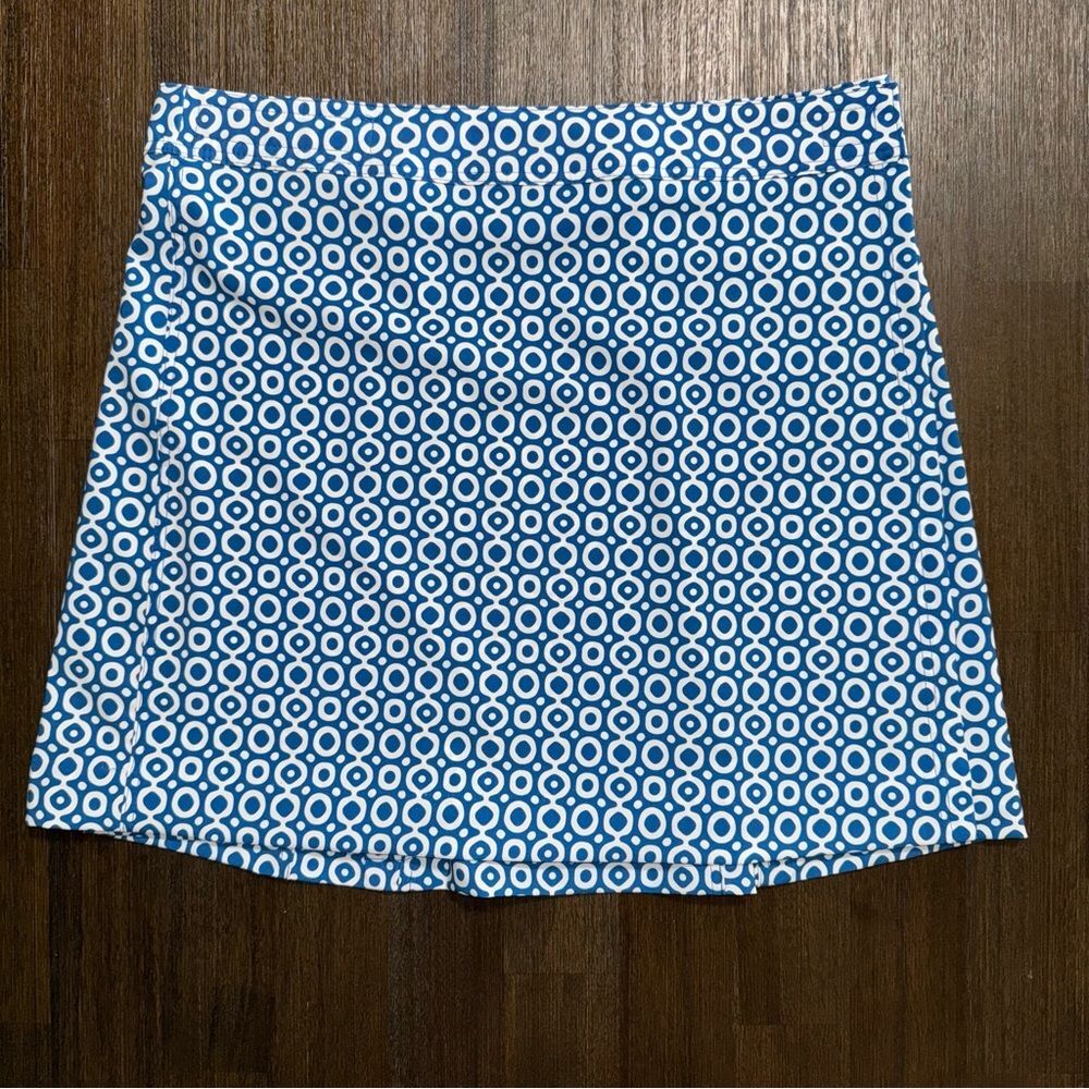 RipSkirt Hawaii Blue W/White Circles Wrap Skirt Length 2 Adjustable Waist Large